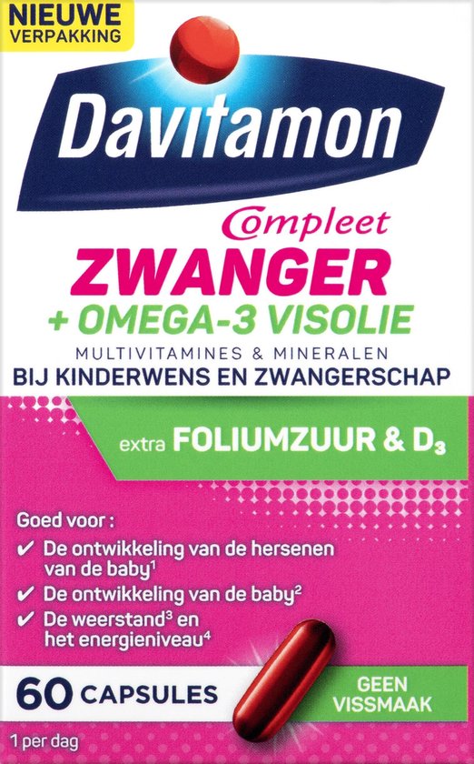 Davitamon Mama Compleet Zwanger Omega 3 Visolie - Multivitamine Zwangerschap met vitamine D3  - 60 stuks