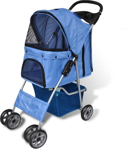 VidaXL Buggie Wandelwagen Hond - Blauw - 170056