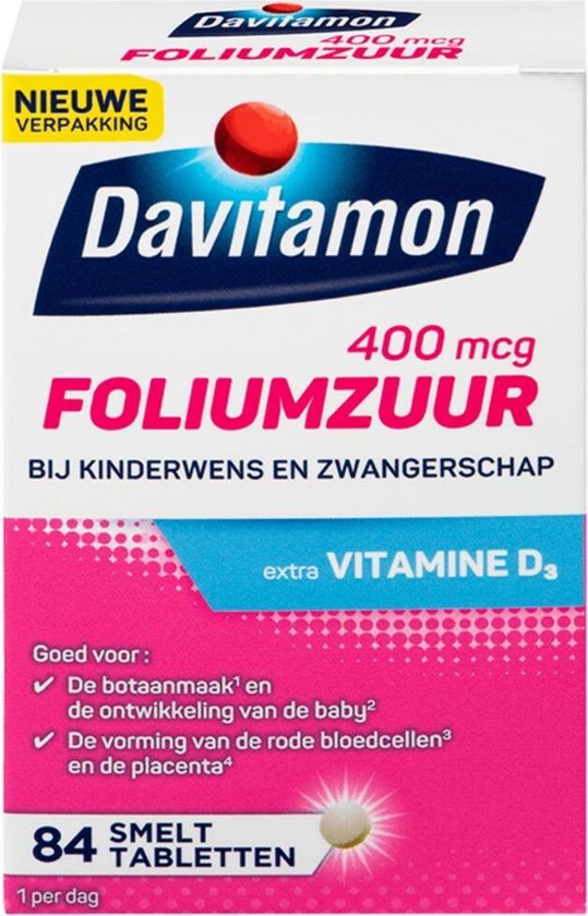 Davitamon Foliumzuur met Vitamine D3 - Voor -en tijdens zwangerschap - Voedingssupplement - 84 stuks