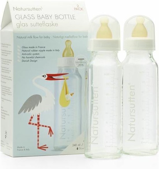 Natursutten set van twee glazen drinkflessen 240 ml