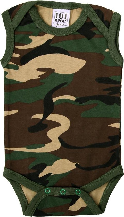 Romper Baby camouflage groen/woodland zonder mouw-74/80