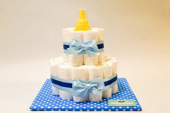 Luiertaart - Pampertaart Jongen 2 Laags Wasschuim - 29 Pampers - Blauw