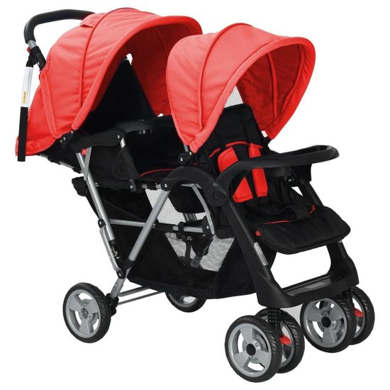 vidaXL Dubbele kinderwagen staal rood en zwart