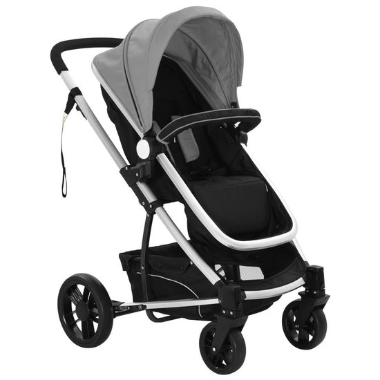 vidaXL Kinderwagen 2-in-1 grijs en zwart aluminium