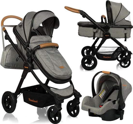 Baninni Kinderwagen - Ayo Jazz - Incl Autostoel en tas - Grijs/Bruin - Limited Edition