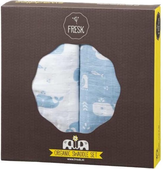 Fresk muslin swaddles small Whale blue fog