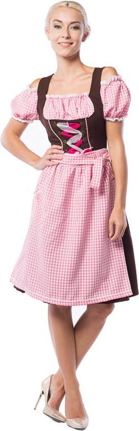 Oktoberfestjurk traditioneel Pink/Bruin (Lang)