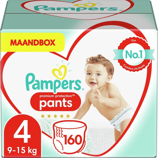 Pampers Premium Protection Pants Luierbroekjes - Maat 4 (9-15 kg) - 160 stuks - Maandbox