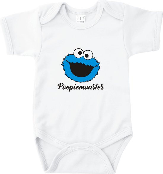 Baby Rompertje Poepiemonster - Wit - Maat 50/56 - Kraam cadeau - Babygeschenk - Romper