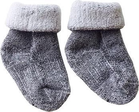 2-Pack Zachte Merino Wollen Baby Sokjes 80% Wol S1 - Unisex - Grijs - 0-4 Maanden