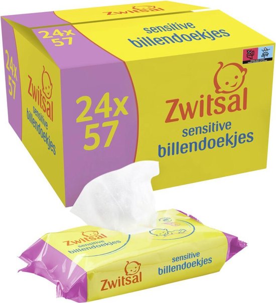 Zwitsal Baby Billendoekjes Sensitive - 24 x 57 stuks - Voordeelverpakking