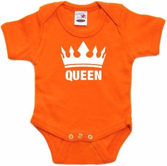 Oranje koningsdag romperje Queen met kroon baby 56 (1-2 maanden)