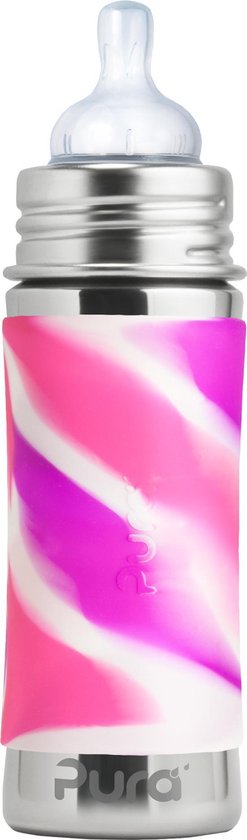 Pura speenfles 325 ml inclusief roze swirl sleeve en reisdop