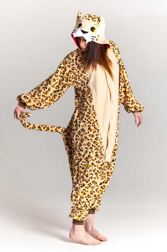 KIMU Onesie cheetah peuter pakje luipaard panter kostuum - maat 86-92 - romper pyjama