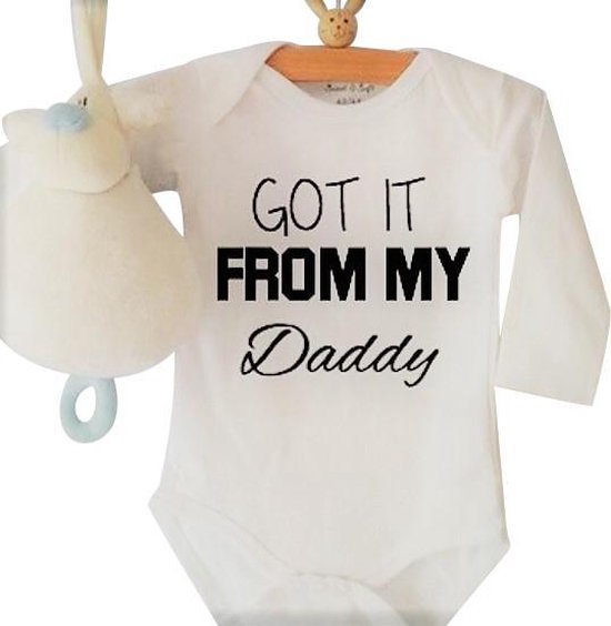 Baby Rompertje met tekst Got it from my Daddy | Lange mouw | wit | maat 50-56 romper ik heb het van mijn papa dad