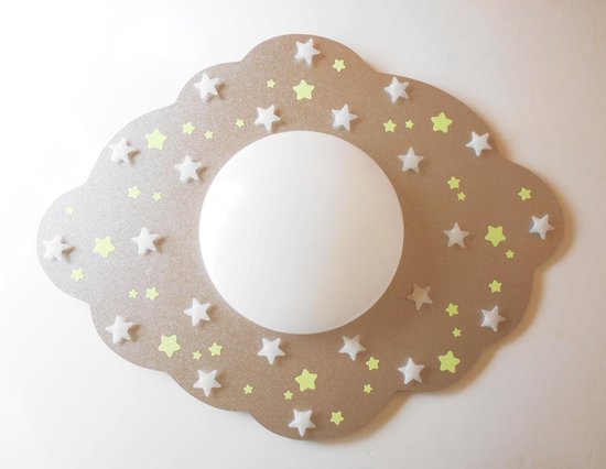 Funnylight kids lamp LED wolk zilver- mooie XL kids plafonniere met witte glow in the dark sterren voor de baby en kinder kamer
