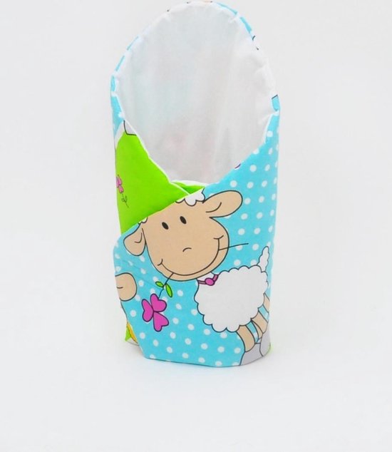 Inbakerdoek - Baby swaddle - 80x80cm - schaapjes in een tuin luchtblauw