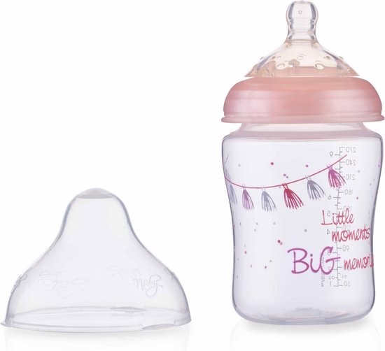 Nûby - Little Moments - Zuigfles - Roze - Slow flow speen - 270ml - 0m+