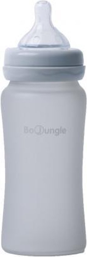 B-Thermo bottle Silicone Glas 240 ml - Grey Maat: 240 ml