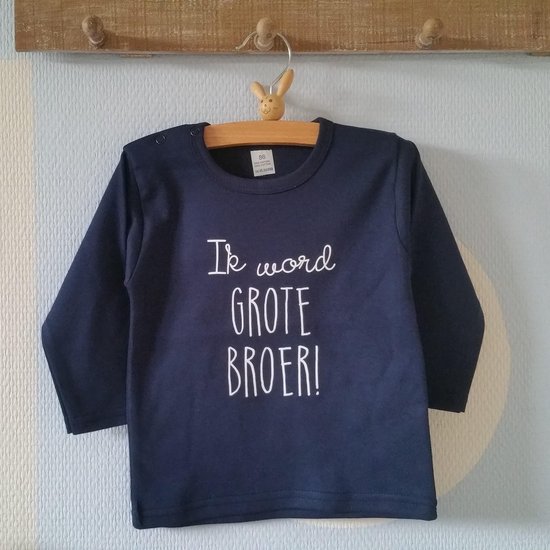 Shirt  Aankondiging zwangerschap blauw Ik word grote broer | lange mouw | donker blauw ( ook in zwart wit ) | maat 92 zwangerschap aankondiging bekendmaking baby big brother