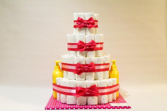 Luiertaart - Pampertaart 4 Laags Meisje Zwitsal - 98 Pampers - Roze