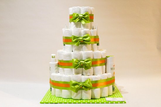 Luiertaart - Pampertaart Neutraal 4 Laags Zwitsal Naturals - 100 Pampers - Groen Oranje