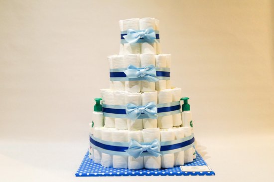 Luiertaart - Pampertaart Jongen 4 Laags Galenco - 100 Pampers - Blauw