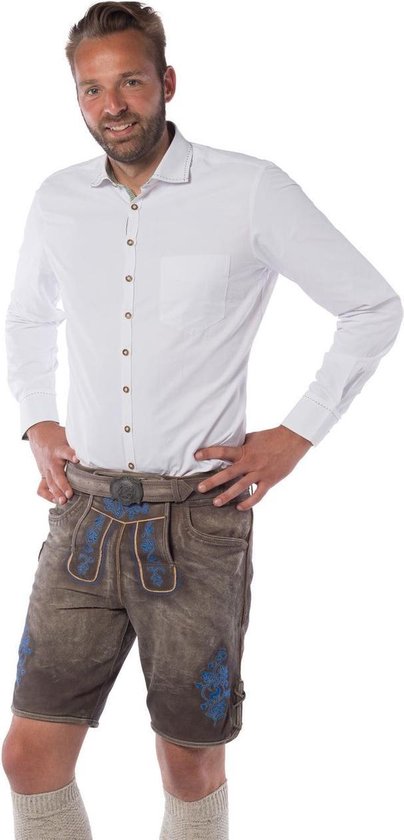 Lederhose voor mannen - Korte lederhosen – Gaudi Blauw - Oktoberfest kleding - 100% leder