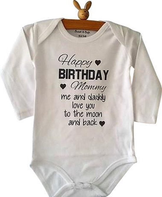 Rompertje verjaardag vrouwen jarig Happy Birthday mommy Gefeliciteerd mama | Lange mouw | wit | maat 50/56  cadeau voor mama - kraamcadeau moeder - kraamgeschenk mama