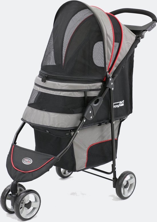 InnoPet Avenue Shiny Grey/Red - Hondenbuggy - Incl. Regenhoes - 97x44x97cm