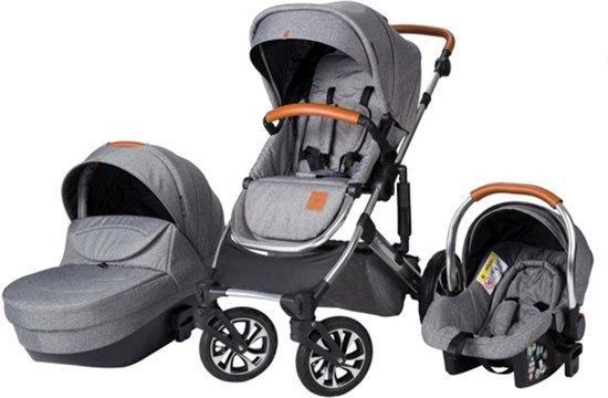 Born Lucky - Combi Kinderwagen Rapsodie - Grijs - Inclusief autostoel