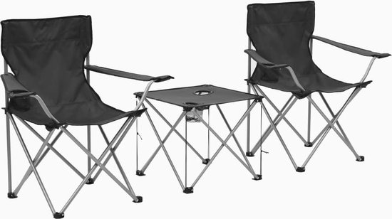 vidaXL Campingtafel en -stoelenset grijs 3-delig