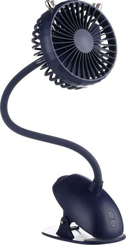 Evolize Mini Ventilator met Clip - Draadloze Fan - 3 Snelheden - Tafelventilator - Kinderwagen - 360º Kantelbaar - Marineblauw