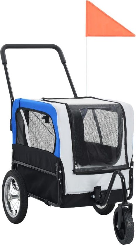 vidaXL Huisdieren fietskar 2-in-1 aanhanger & loopwagen grijs en blauw