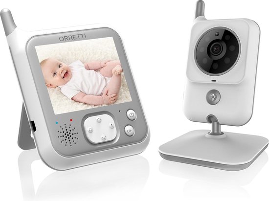 Orretti® V9 Babyfoon met camera - Sterkere Batterij - Nachtlampje - Beter Zendbereik - Groot LCD scherm -  Terugspreekfunctie - Temperatuurbewaking - Slaapliedjes - Lange Afstand en hoge Batterij Capaciteit - Wit