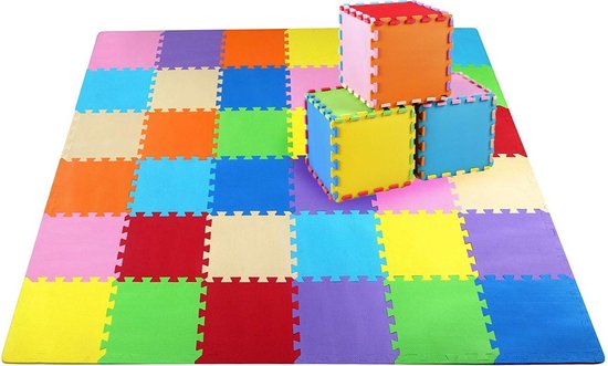 LifeGoods Multicolor Speelmat XL - 36-delig Puzzel van Schuim Vloer Tegels in 9 Kleuren - 180x180 cm - Zacht en Dik EVA Foam - Antislip en Waterafstotend - Educatief Speel Kleed voor Baby/Peuters/Kinderen vanaf 0 jaar - Jongens en Meisjes