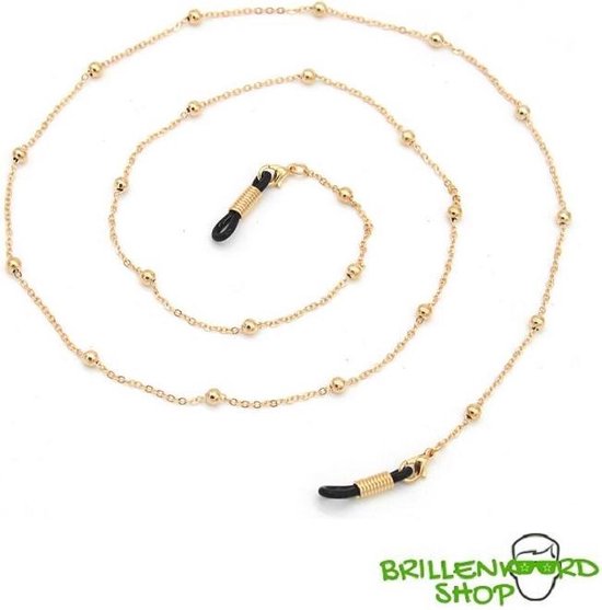 Brilketting – brillenketting – ketting voor bril – goud met bolletjes