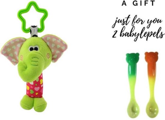 Zachte pluche knuffel olifant (tijdelijk 2 warmtegevoelige babylepels cadeau!) - Kraamcadeau - Baby speelgoed - Kinderwagen rammelaar!