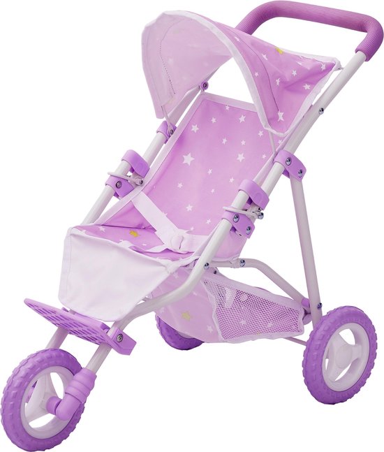 Olivia's Little World Poppenwagen Paarse Kinderpoppenwagen voor poppen van 40 cm met mandje OL-00006