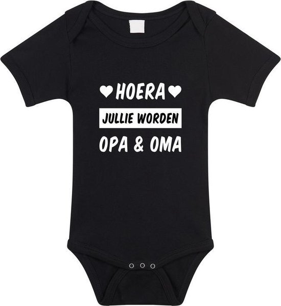 Hoera jullie worden opa en oma tekst baby rompertje zwart meisjes en jongens - Kraamcadeau - Babykleding 68 (4-6 maanden)