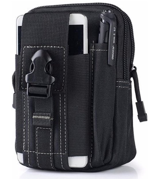 Nylon Heuptas Waterdicht - Opberg Mondkapje(s) - Covid-19 - Wandel Sport - Mobiele Telefoon - Smartphone - Riem - Tas - EDC - BugOut - Kleur Zwart