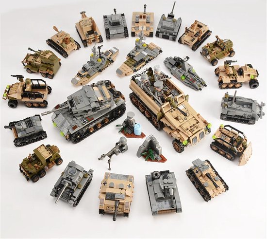 Leger Tank Bruin - 8 in 2 Bouwstenen Set - Tank - Leger Militair - 1060 Blokjes - Geschikt voor LEGO - Constructie Speelgoed