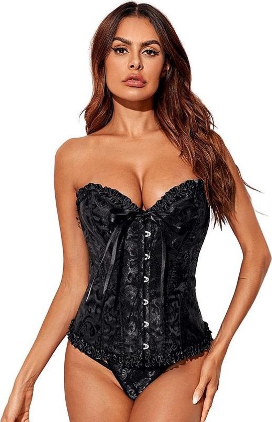 Sexy Korset met haaksluiting | Zwart | maat 40 | Sexy Lingerie Korsetten