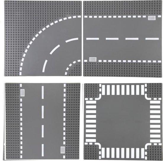 MHT - Bouwplaat geschikt voor LEGO - 4 stuks - Wegen - City - Bouwplaten set - Voordeelpakket