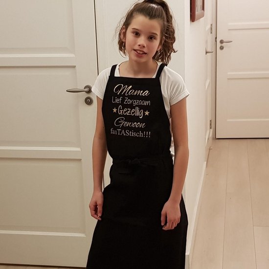 Keukenschort zwart met grappige tekst bedrukt cadeau| katoenen Keuken Schort Kookschort Kokschort aankondiging bekendmaking zwangerschap cadeau voor de liefste aanstaande baby Mama / papa/ oma / opa worden vrouw dames mannen heren vader moeder ouders