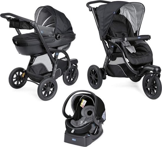 Chicco Kinderwagen 3-in-1 Activ3 Top Polyester - Kinderwagen - Plooibuggy - Reiswieg - Autostoel - Jet black