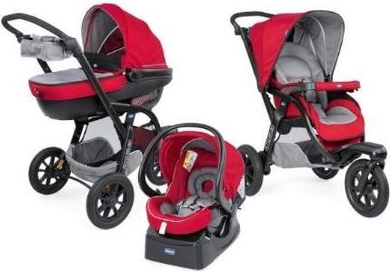 Chicco Kinderwagen 3-in-1 Activ3 Top Polyester - Kinderwagen - Plooibuggy - Reiswieg - Autostoel - Rood/grijs