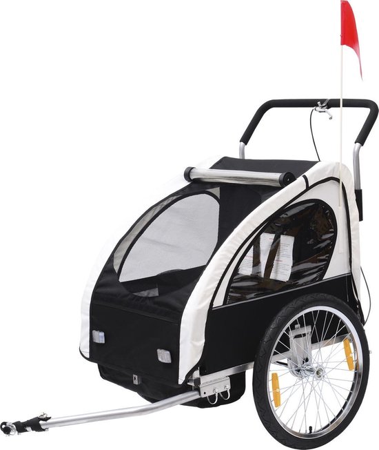 HOMdotCOM Fietskar EN hardloop buggy 2-in-1 wit/zwart