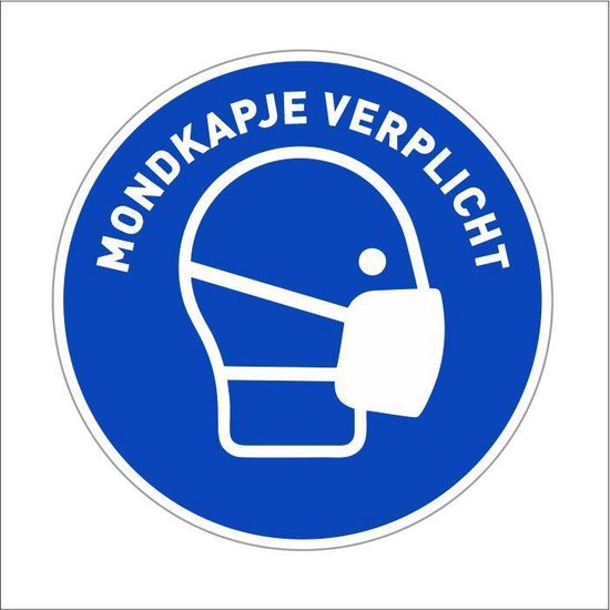 Mondkapje verplicht sticker - corona sticker - vloersticker corona - antislip - gebod sticker - Ø 20 cm - mondkapje dragen stickers - mondmasker sticker - mondkapje sticker - sticker mondkapje plicht