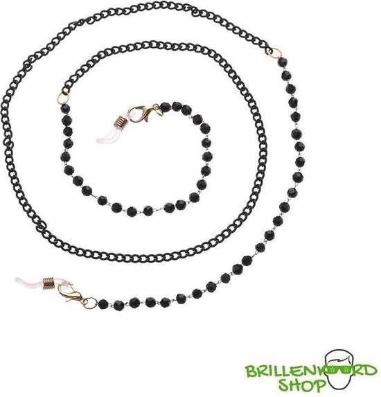 Brilketting – brillenketting – Ketting – Zwart met Facet Geslepen Kraaltjes